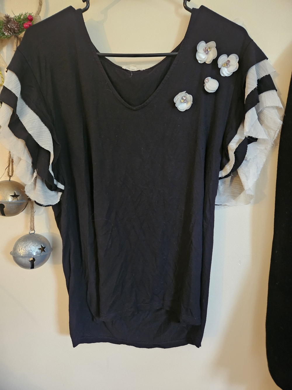 Jane and Delancey Navy Top with White Floral Appliqués